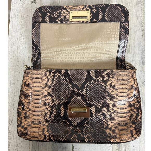 Kate Spade Snakeskin Leather Exotic Shoulder Bag Gold Chain Clip Closure Purse - Picture 5 of 7